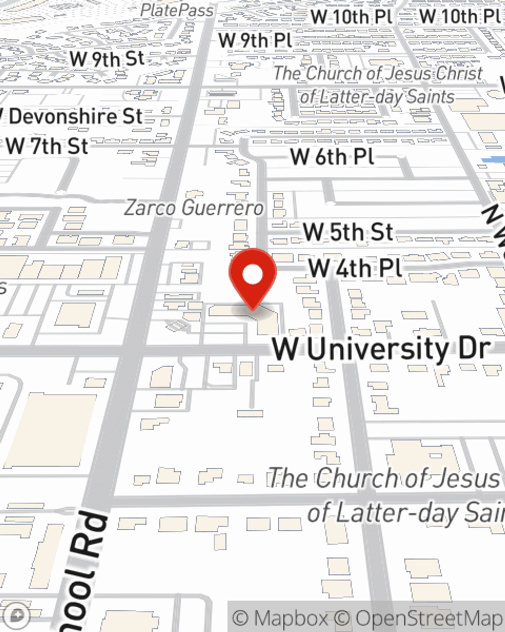 Map showing State Farm Agent Anna Vargas-Hopper's office at 1130 W UNIVERSITY DR #117, MESA, AZ