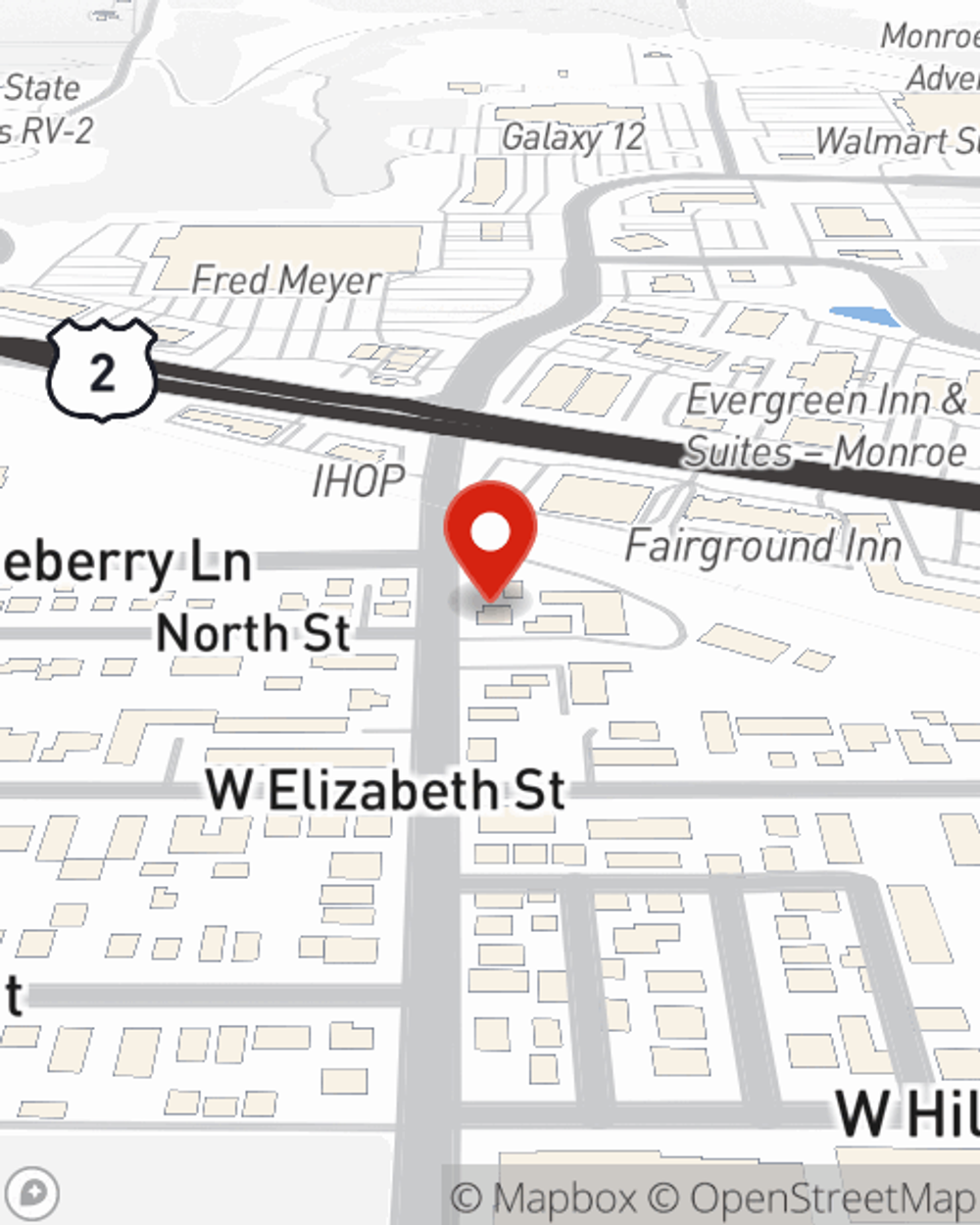 Map showing State Farm Agent Carolina Mendez's office at 431 N Kelsey Street, Monroe, WA