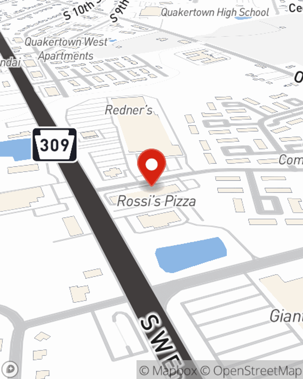 Map showing State Farm Agent Shawn Leh's office at 19 Quakers Way Unit A19, Quakertown, PA