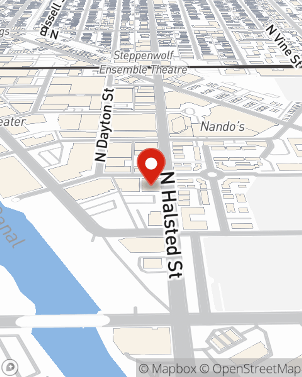 Map showing State Farm Agent Kevin Smith's office at 1332 N Halsted St Suite 203A Chicago, IL