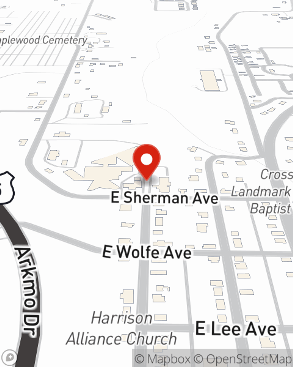 Map showing State Farm Agent Casey Scribner's office at 1408 US-62, Harrison, AR