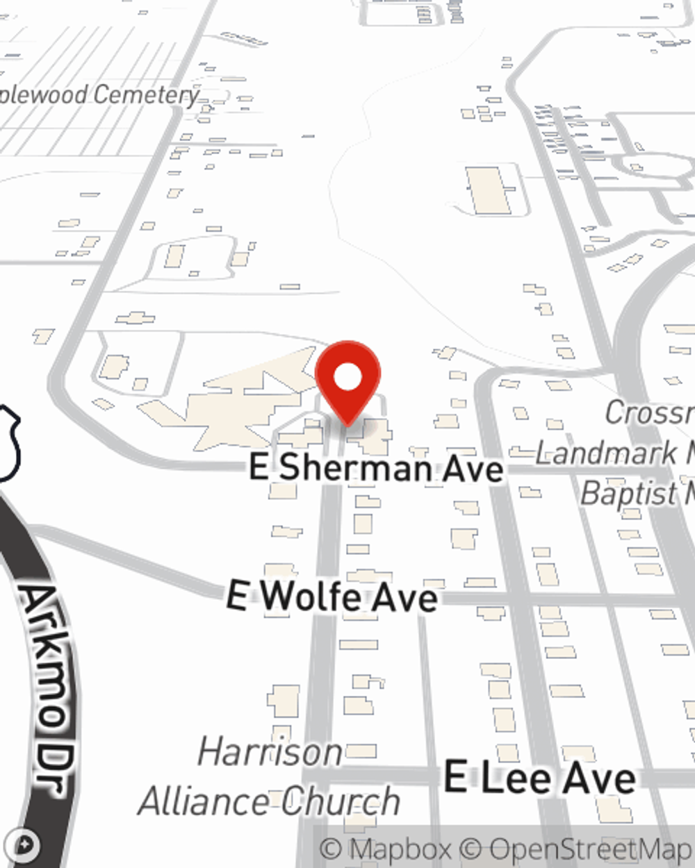 Map showing State Farm Agent Casey Scribner's office at 1408 US-62, Harrison, AR