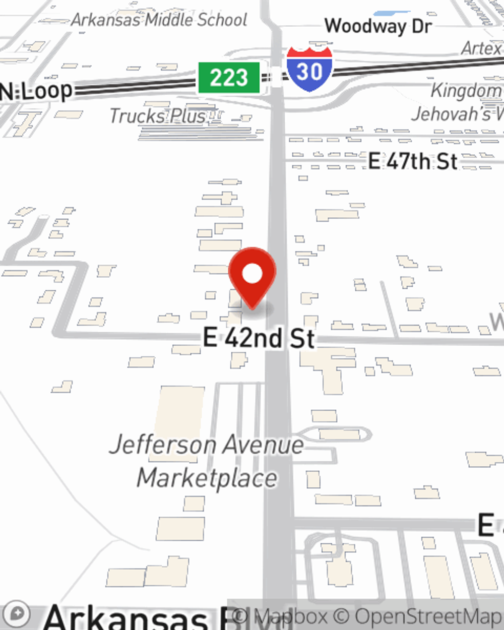 Map showing State Farm Agent Mark Oubre's office at 4207 Jefferson Avenue, Texarkana, AR