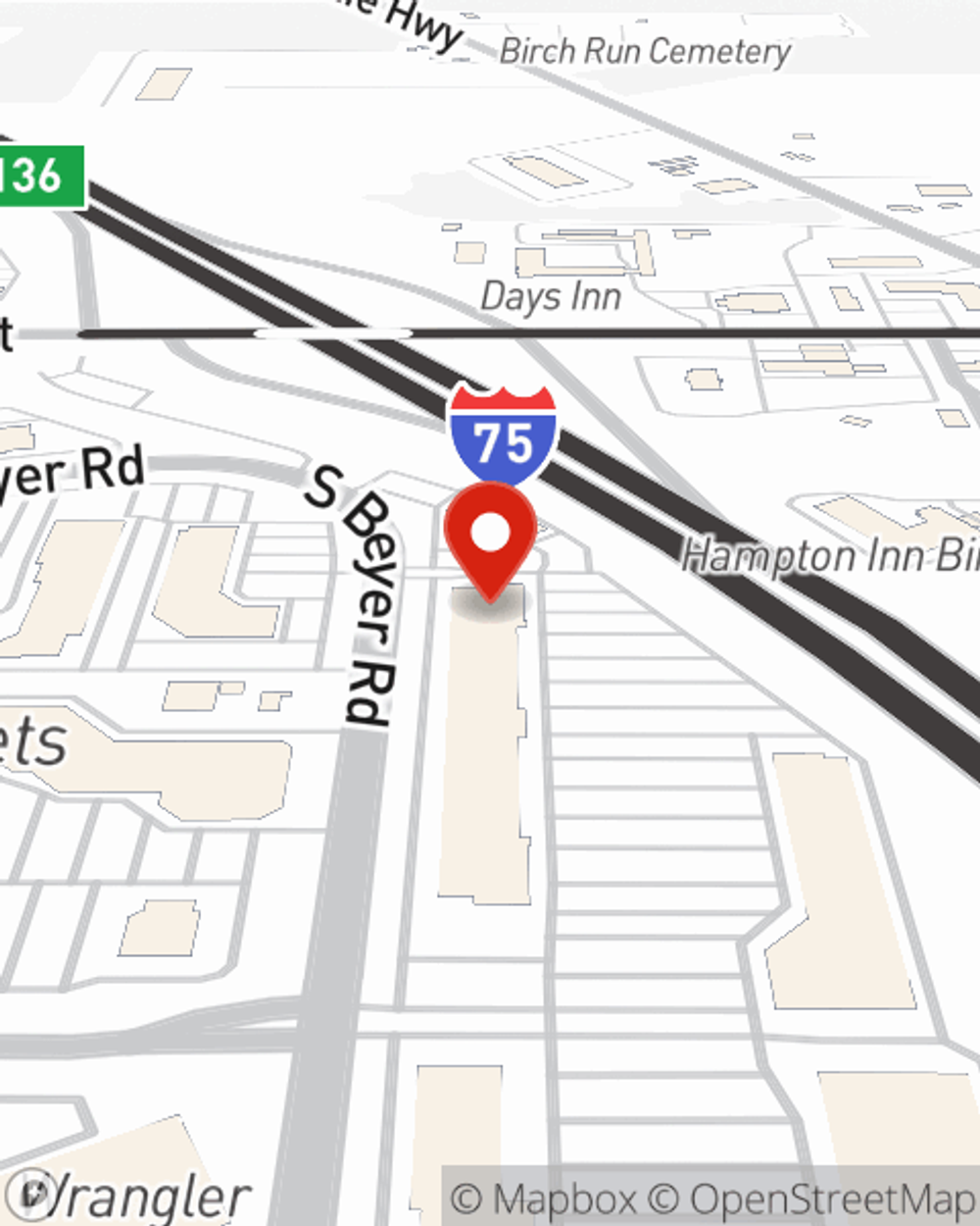 Map showing State Farm Agent Tim Cairnduff's office at 12245 S Beyer Road Suite A050, Birch Run, MI