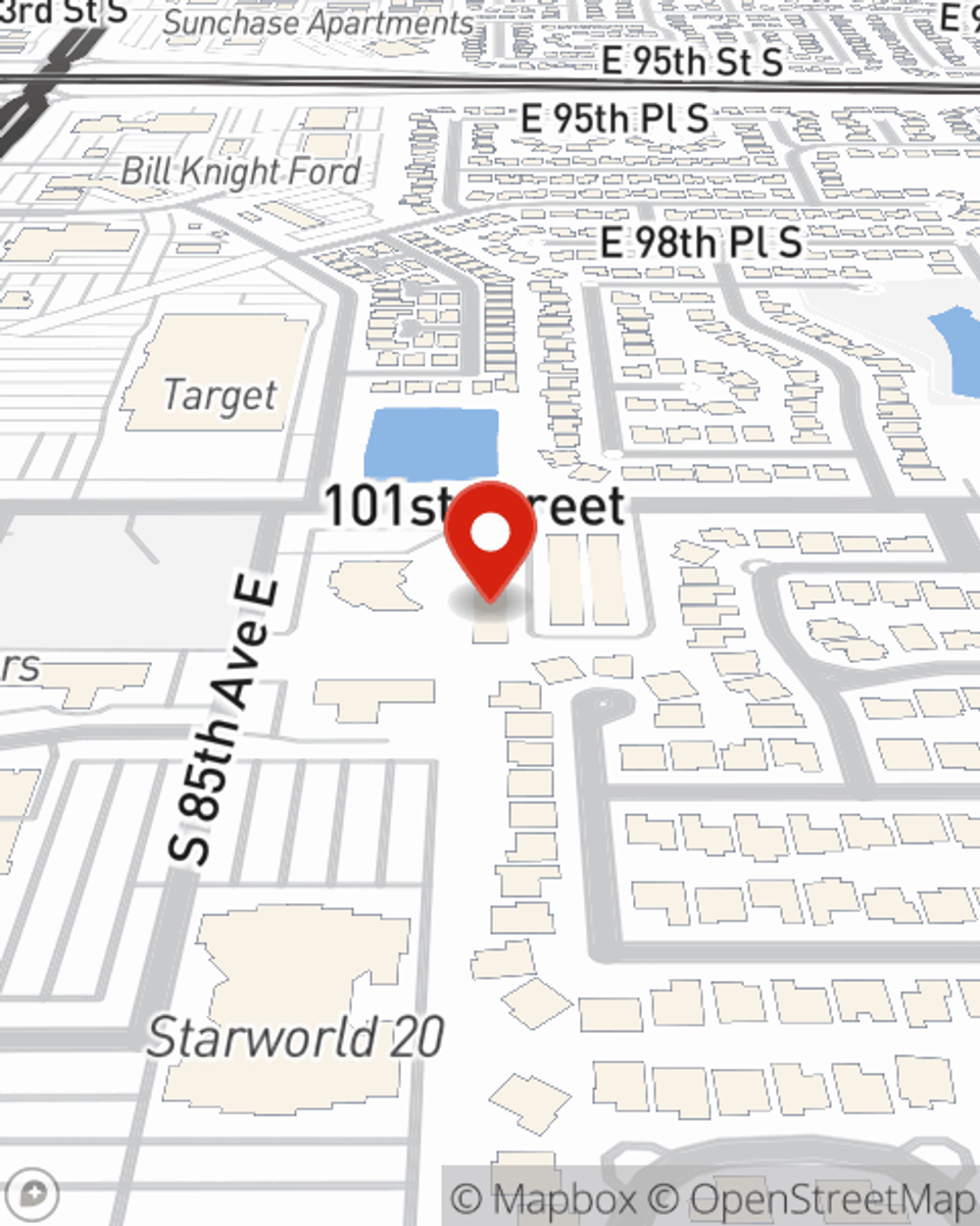 Map showing State Farm Agent Nickey Lee's office at 8516 E 101st St Suite F, Tulsa, OK