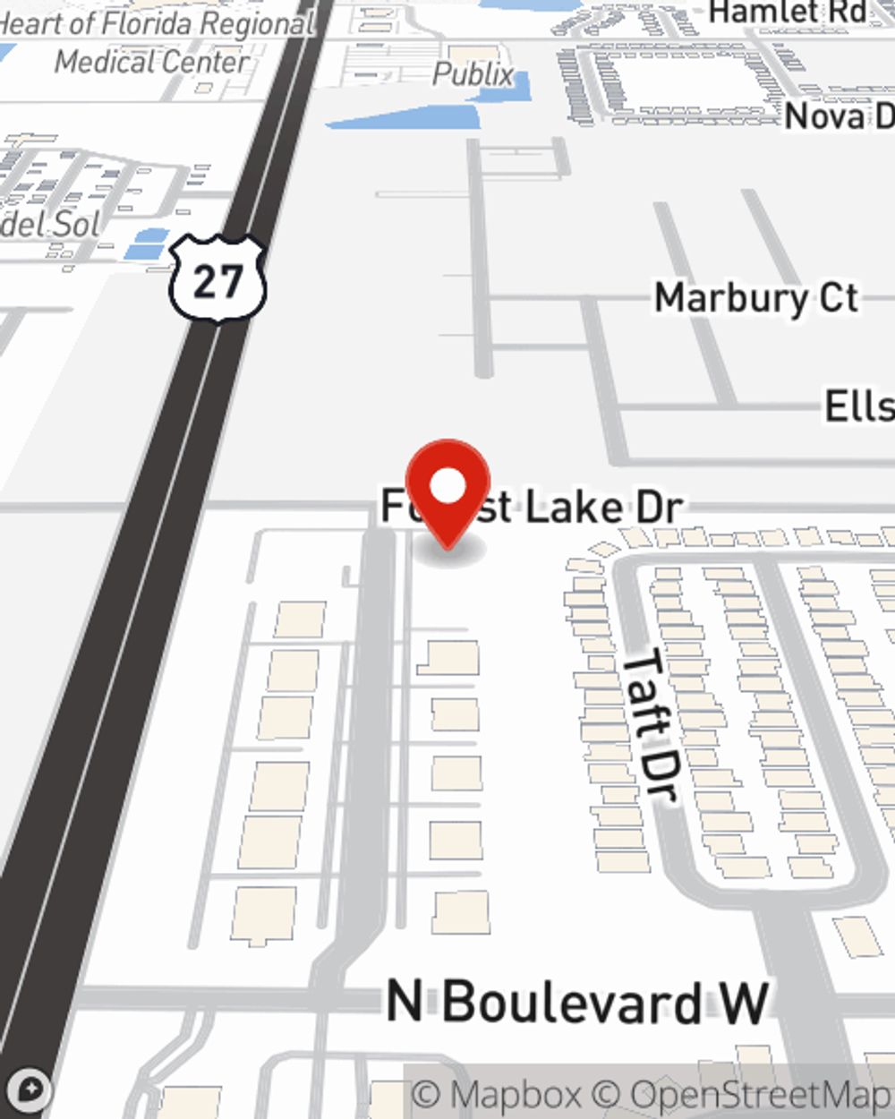 Map showing State Farm Agent Johanna Velazquez's office at 2200 Forest Lake Dr Unit 101, Davenport, FL