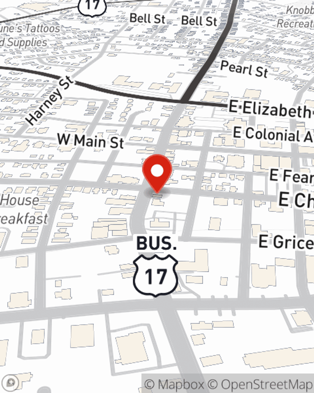 Map showing State Farm Agent Dawn Covington's office at 101 E Church Street, Elizabeth City, NC