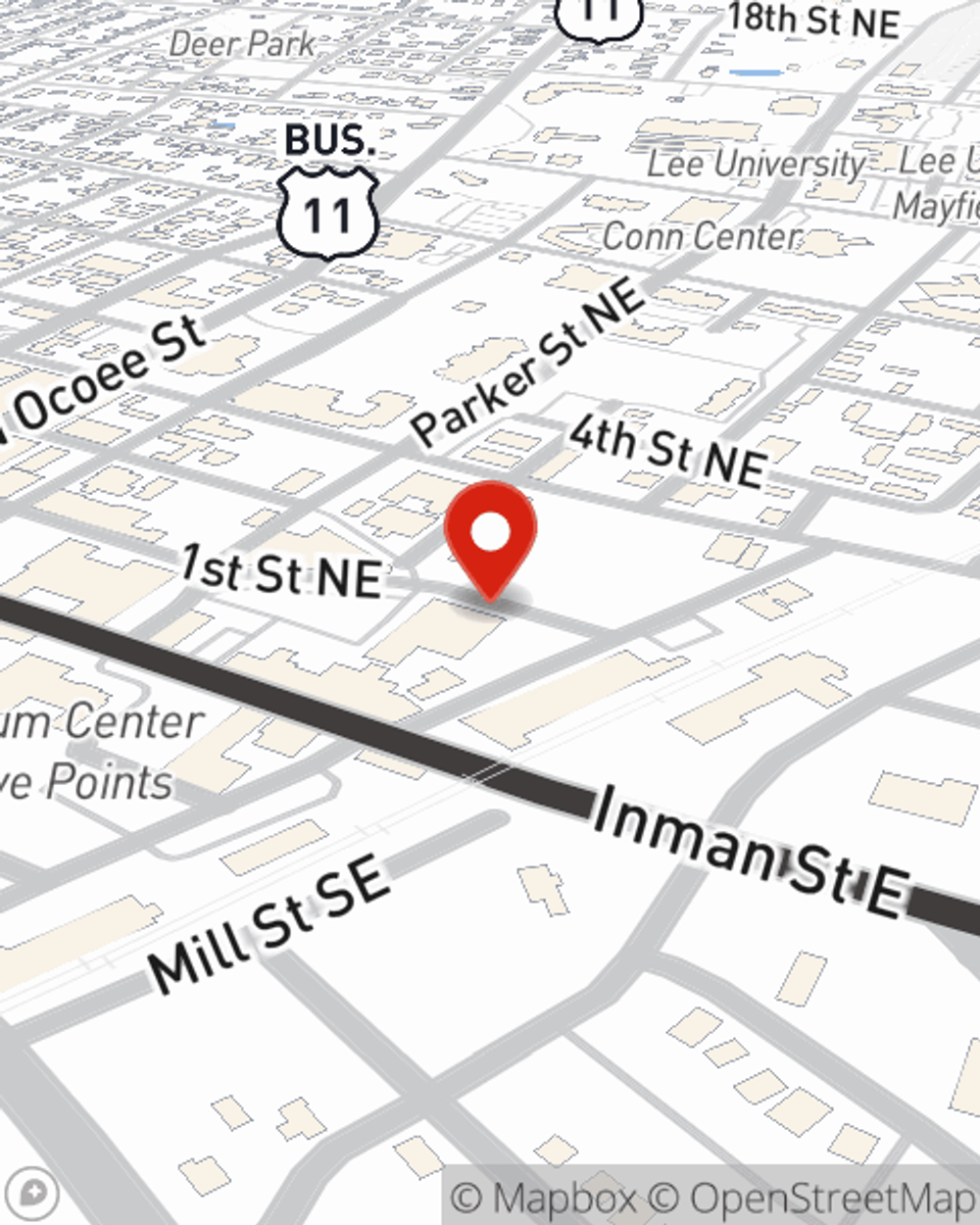 Map showing State Farm Agent Misty Allen's office at 242 1st Street NE, Cleveland, TN