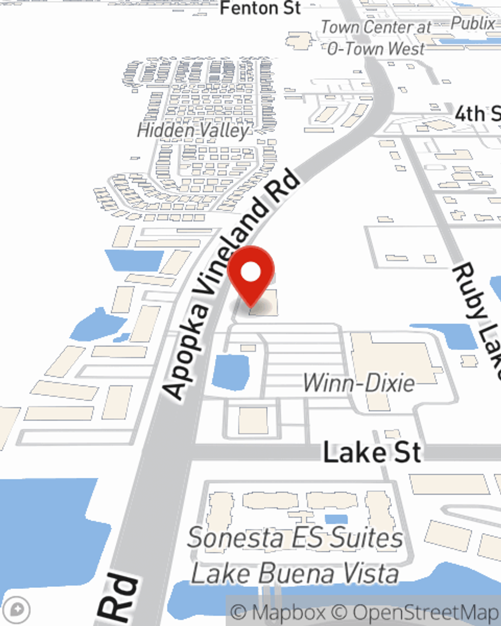 Map showing State Farm Agent Brandon Quarterman's office at 11895 South Apopka Vineland Road, Unit 140, Orlando, FL