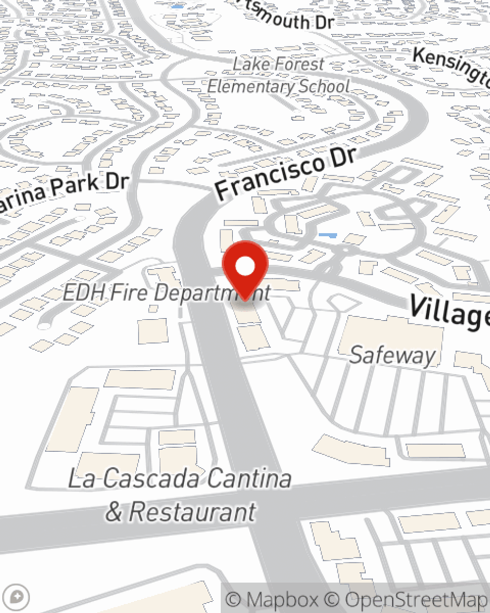 Map showing State Farm Agent Trek Sinclair's office at 2205 Francisco Drive Suite 130, El Dorado Hills, CA