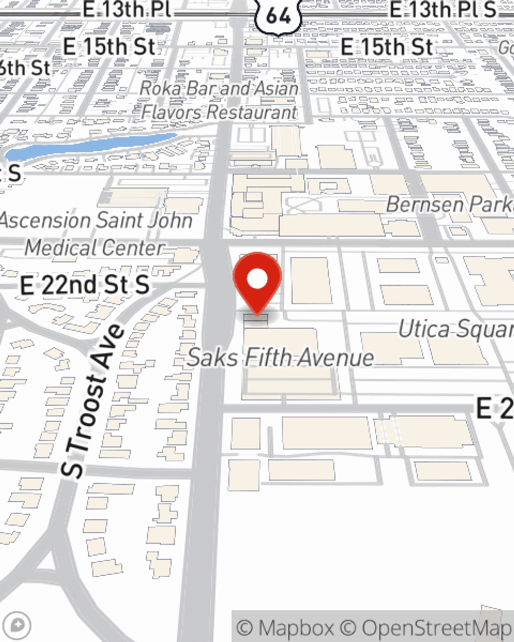 Map showing State Farm Agent Chris Lile's office at 1709 Utica Square Suite 230 Tulsa, OK