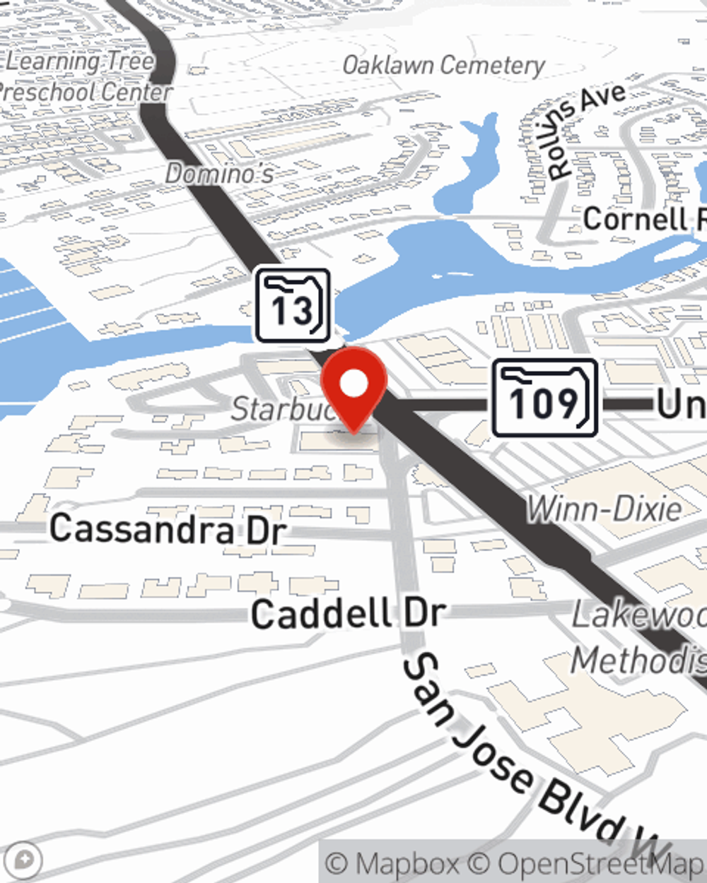 Map showing State Farm Agent Kathy Scott's office at 6026 San Jose Blvd, Jacksonville, FL