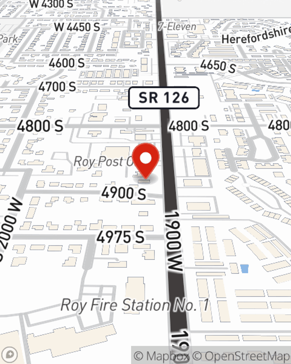 Map showing State Farm Agent Kimberly Stephens's office at 4893 S 1900 W, Roy, UT