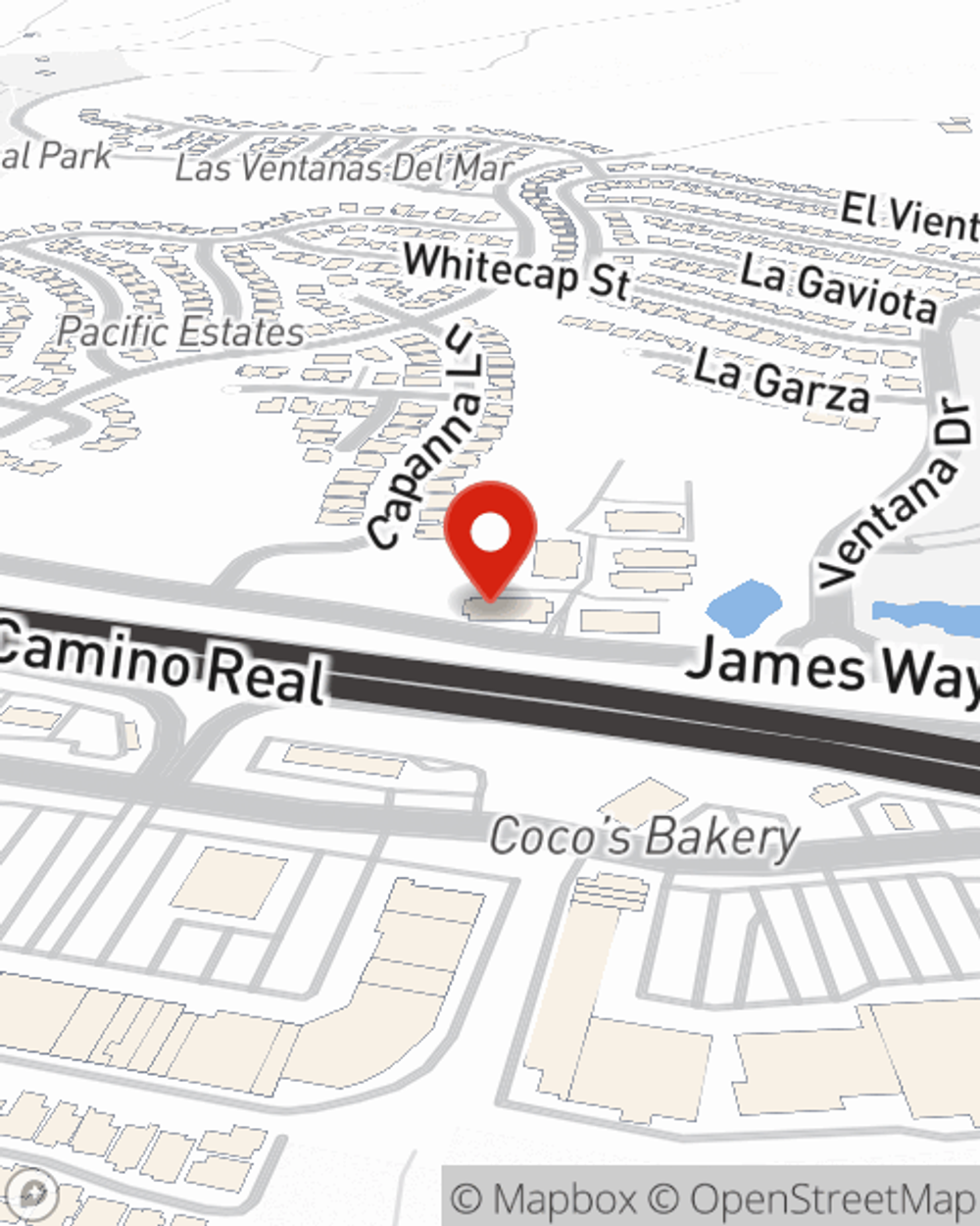 Map showing State Farm Agent Rob Railsback's office at 300 James Way, Ste 250, Pismo Beach, CA