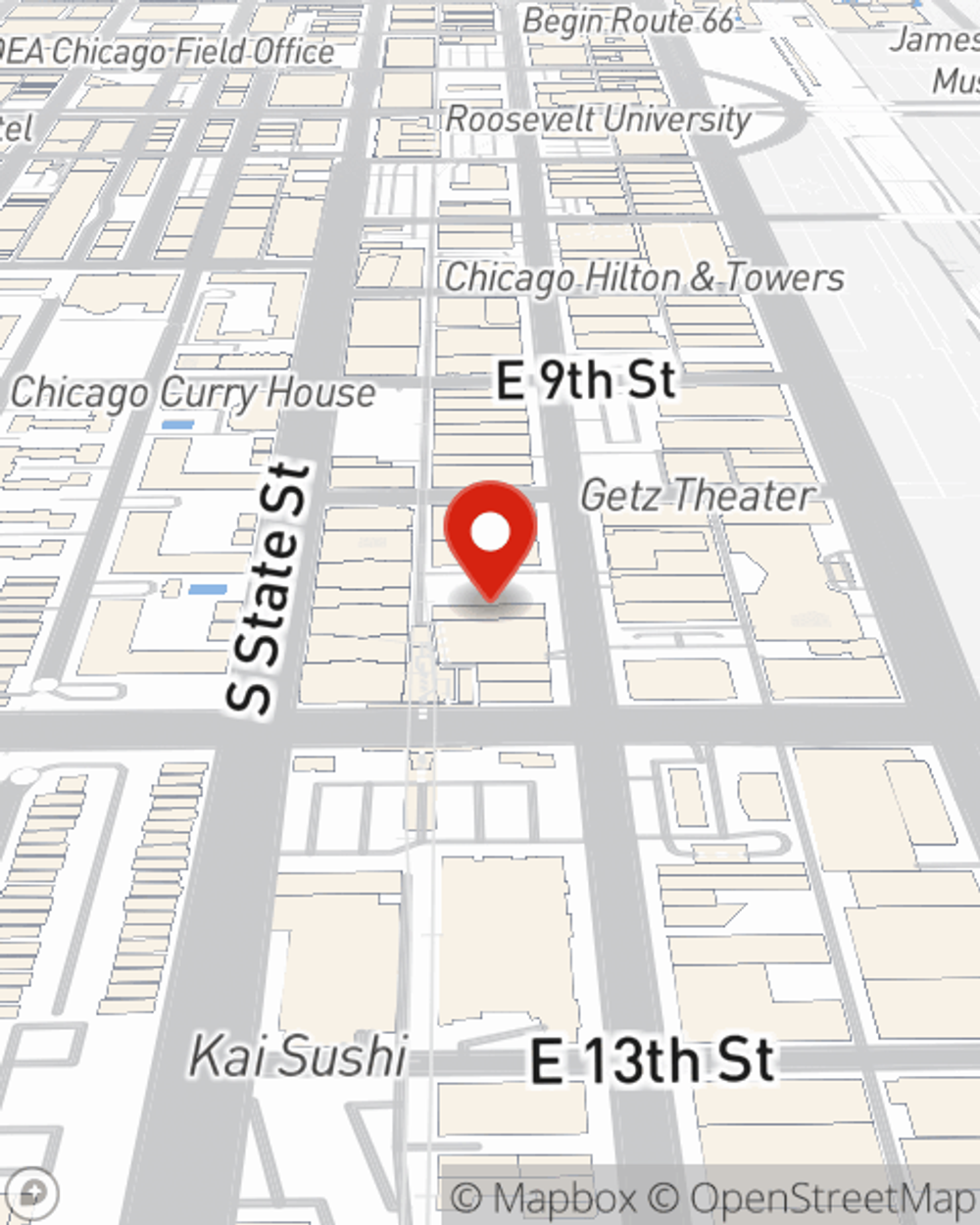 Map showing State Farm Agent Angela Roudez's office at 1132 S. Wabash Ave suite 209, Chicago, IL
