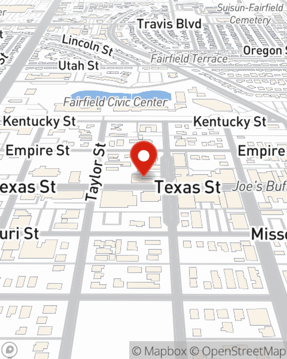 Map showing State Farm Agent Manuel Morillo's office at 1000 Texas Street, Ste-E Fairfield, CA