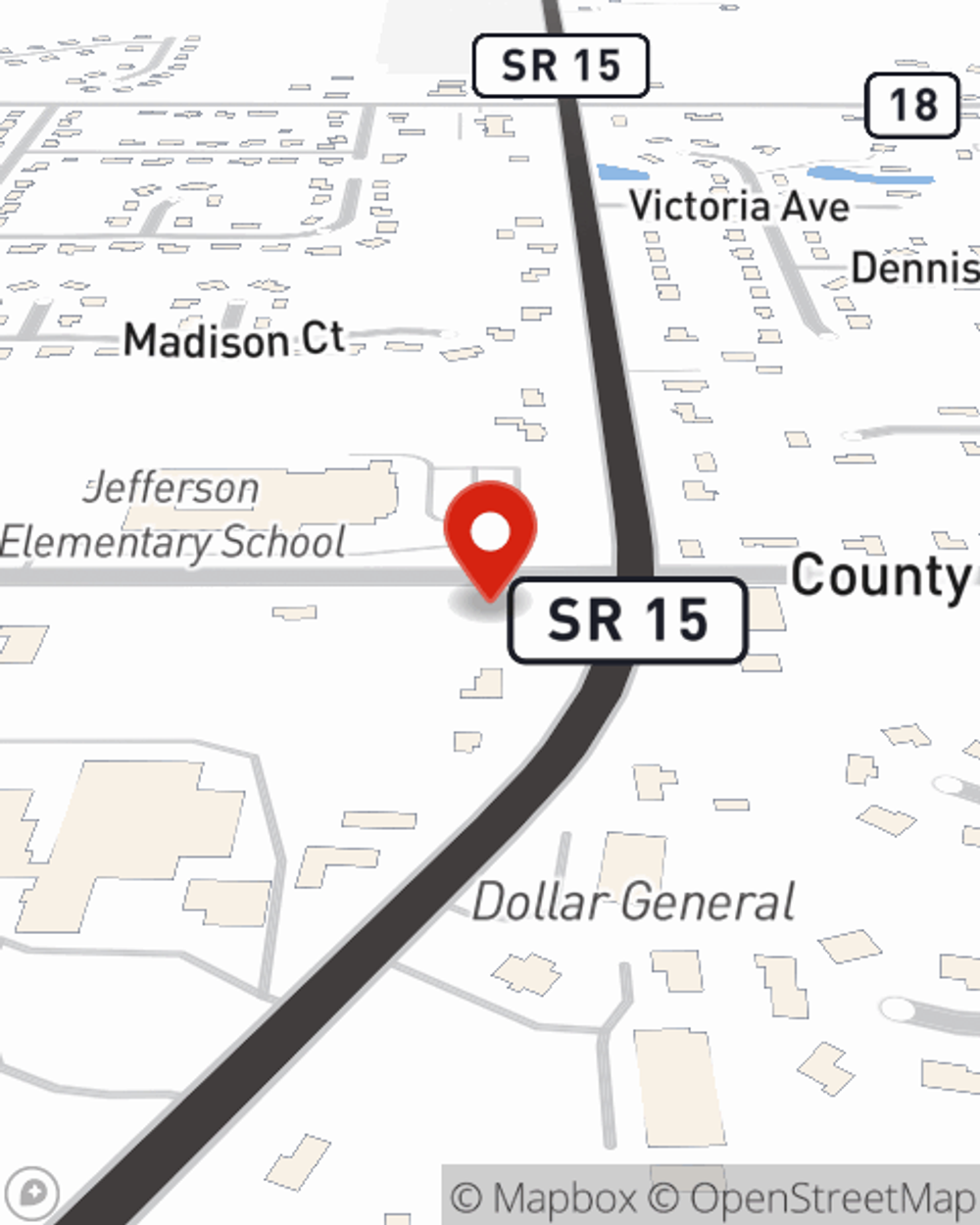 Map showing State Farm Agent Kim Warner-Squiers's office at 58527-2 State Road 15, Goshen, IN