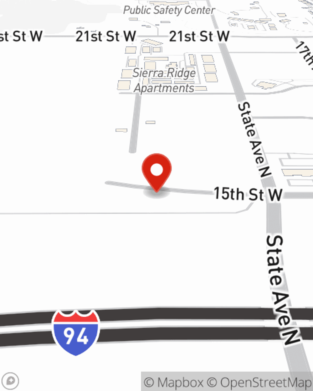 Map showing State Farm Agent Jacey Moser's office at 1911 15th St W Suite B Dickinson, ND